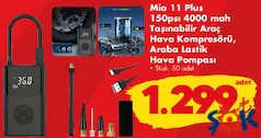 MİO 11 PLUS 150PSİ 4000 MAH TAŞINABİLİR ARAÇ HAVA KOMPRESÖRÜ, ARABA LASTİK HAVA POMPASI